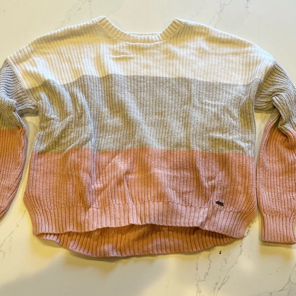 Small pink, grey, and white tri-color block Hollister sweater